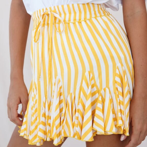 INDIKAH BY ANGEL BIBA YELLOW STRIPED SKIRT SIZE L  NEW - Picture 4 of 11